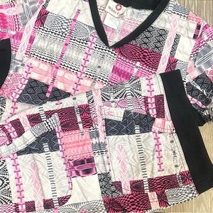 White Cross Patterned Scrub Top